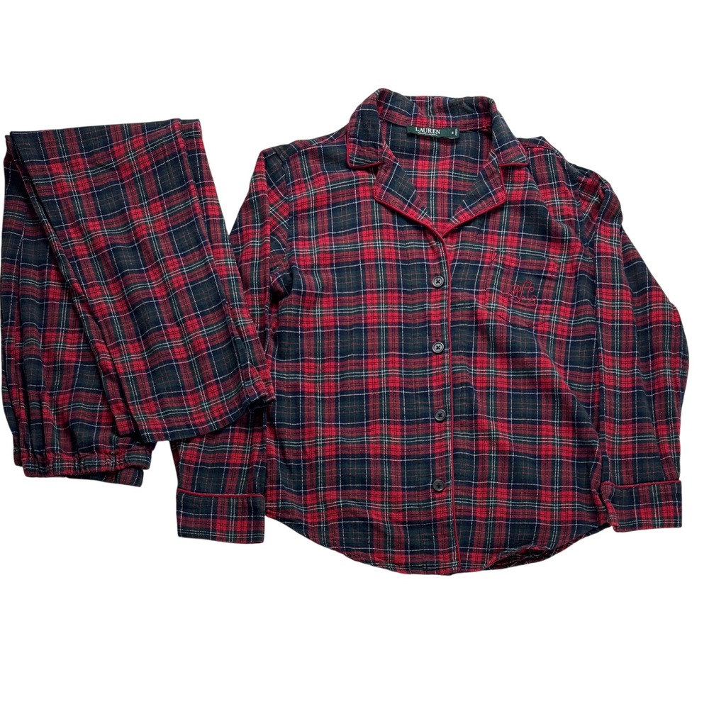 Lauren Ralph Lauren Plaid Pajama Set Women Small Red Green Classic Sleepwear PJ - Picture 1 of 16